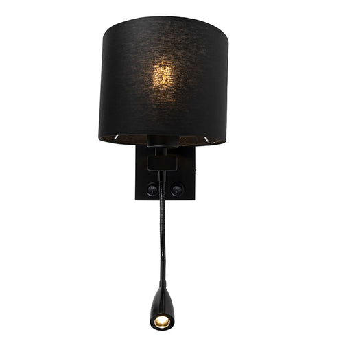 Wandlamp Brescia met leeslamp - Zwart