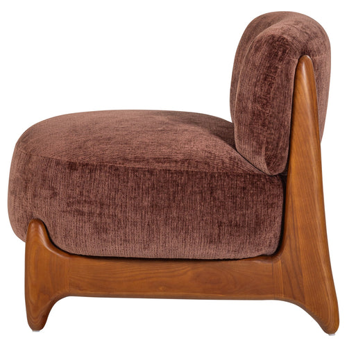 Runi fauteuil hout/velvet paars/bruin - zijaanzicht