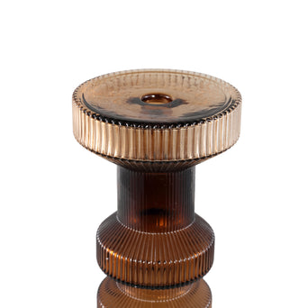 Brown ribbed glass candle holder bulby M Brown ribbed glass candle holder bulby M