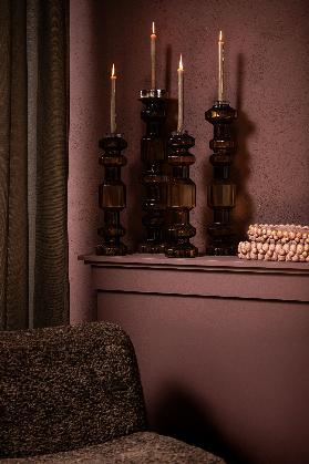 Brown ribbed glass candle holder bulby M Brown ribbed glass candle holder bulby M