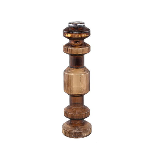 Brown ribbed glass candle holder bulby S