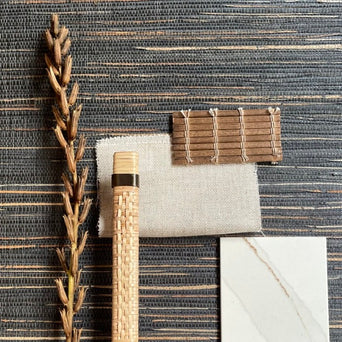 Behang Ziva - Zeegras Donkerblauw Beige Behang Ziva - Zeegras Donkerblauw Beige