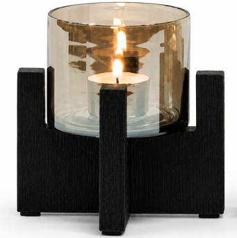 Theelichthouder black brushed - brown lustered glas sfeer Theelichthouder black brushed - brown lustered glas