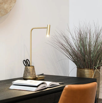 Tafellamp Pomery Antique Brass Tafellamp Pomery Antique Brass