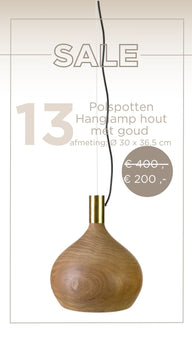 Hanglamp hout met goud - Polspotten