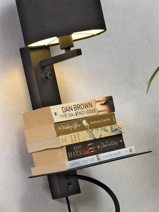 Wandlamp Florence met leeslamp - Zwart