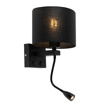 Wandlamp Brescia met leeslamp - Zwart