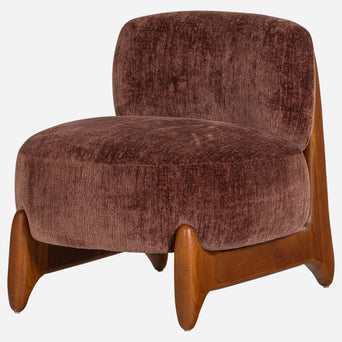 Runi fauteuil hout/velvet paars/bruin - vooraanzicht
