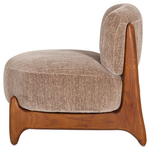 Runi fauteuil hout/velvet zand - zijaanzicht