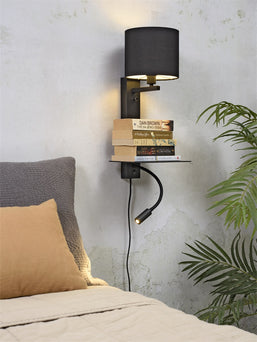 Wandlamp Florence met leeslamp - Zwart