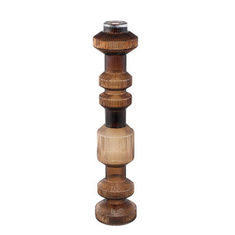 Brown ribbed glass candle holder bulby M