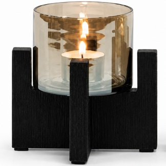 sfeer Theelichthouder black brushed - brown lustered glas