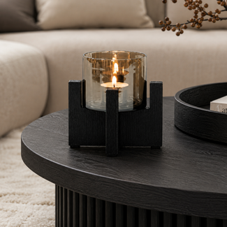 sfeer Theelichthouder black brushed - brown lustered glas